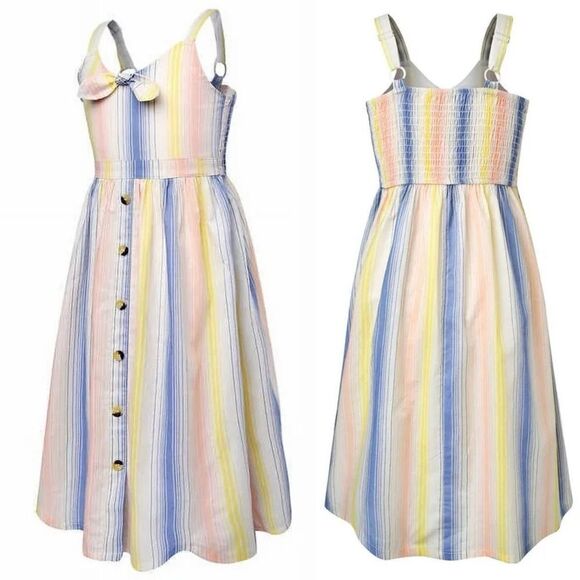 Jessica Simpson Girls Midi maxi button front Dress Stripe boho smocked cotton 12 - Picture 1 of 12
